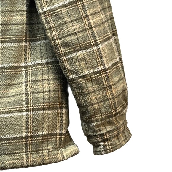 VTG Woolrich Fleece Lined Jacket Green Tan Strips Checked Sherpa-lined Flannel M - Picture 7 of 14